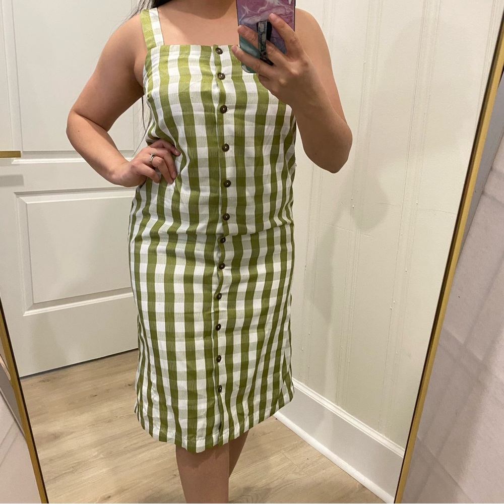 ModCloth plaid overall dress gingham green